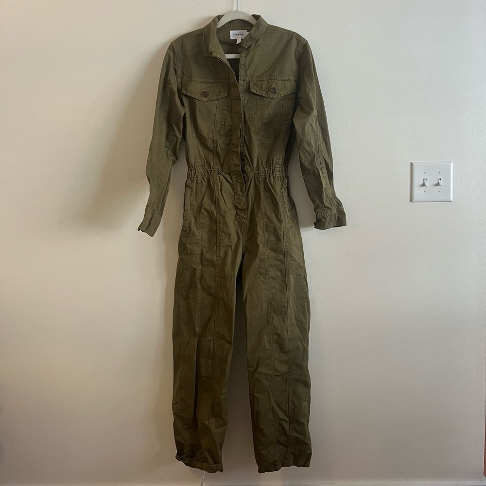 Frame green cinched twill jumpsuit size small